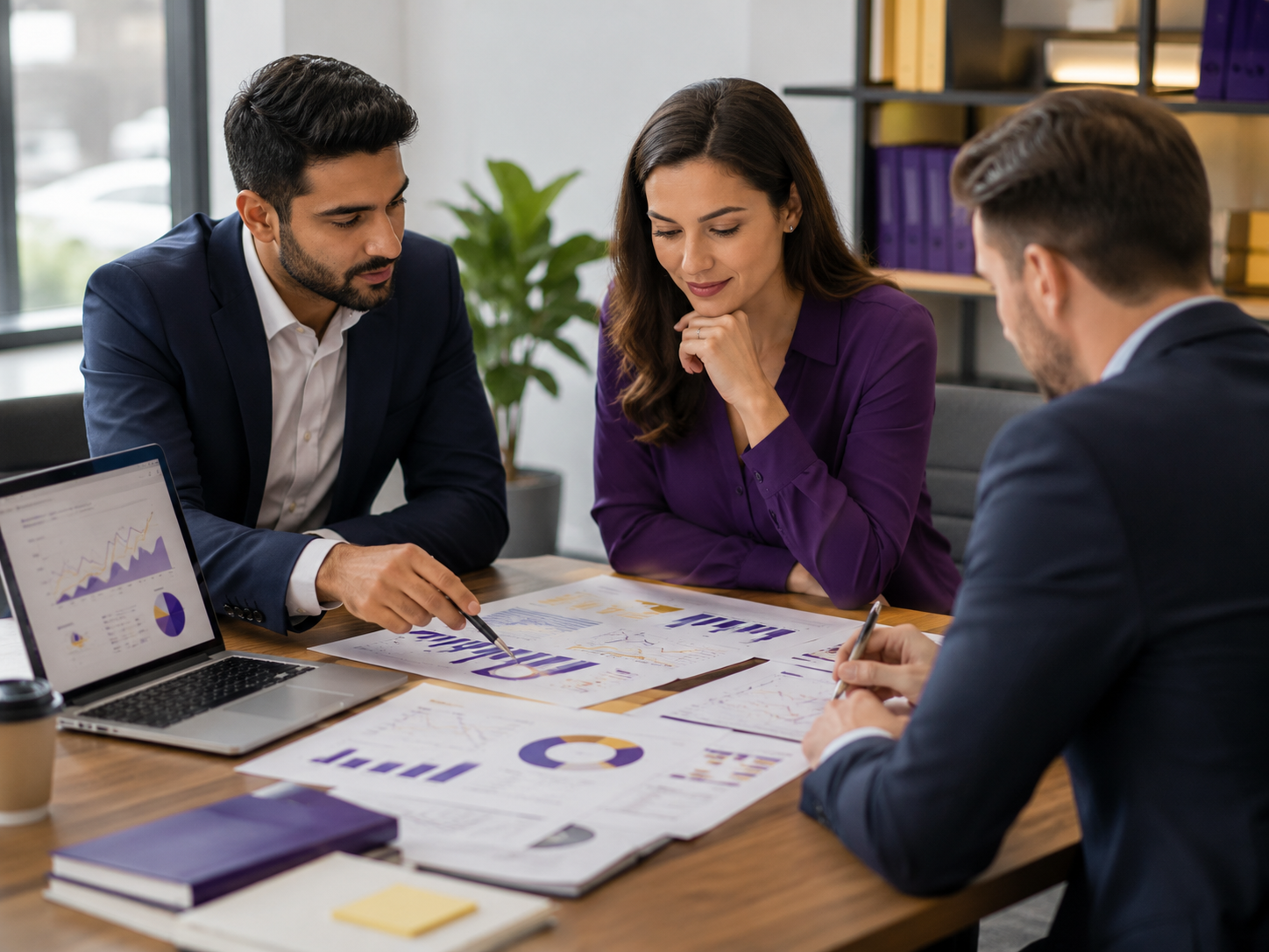 Professionals reviewing portfolio management documents